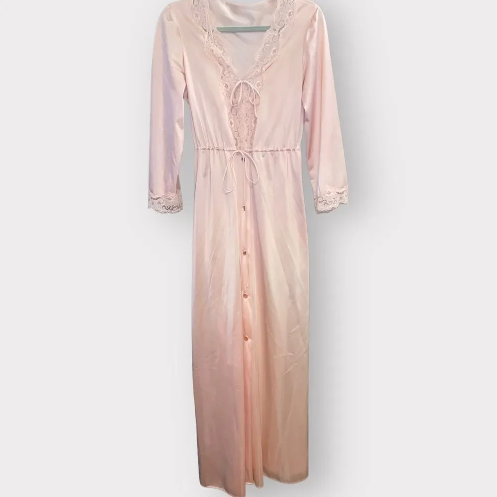 70’s Pastel Pink Lace Detailed Robe & Nightgown by Tom Bezduda for Barad Co. - Picture 7 of 13